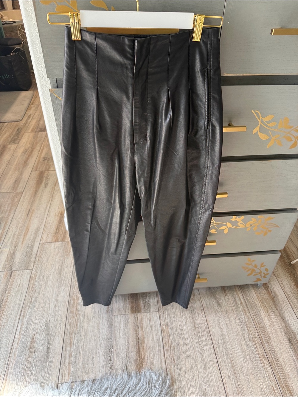 Free People Black Faux Leather High-Rise Tapered Pants